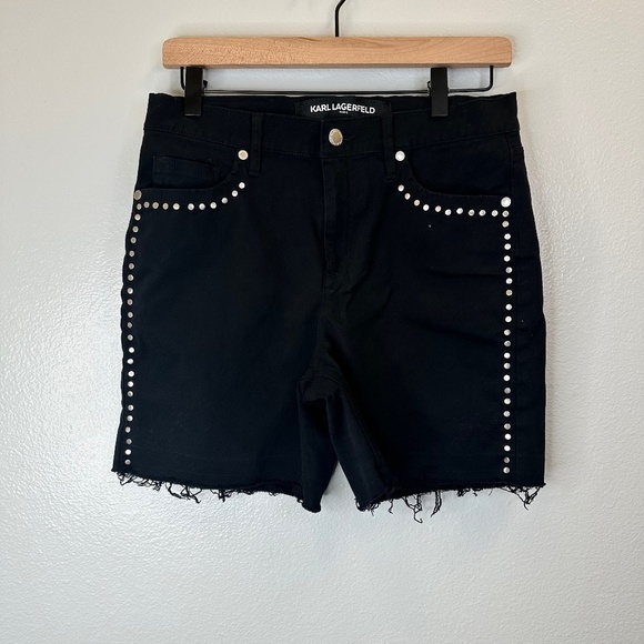 Karl Lagerfeld Black High Rise Studded Trim Shorts size 4 - Picture 1 of 5